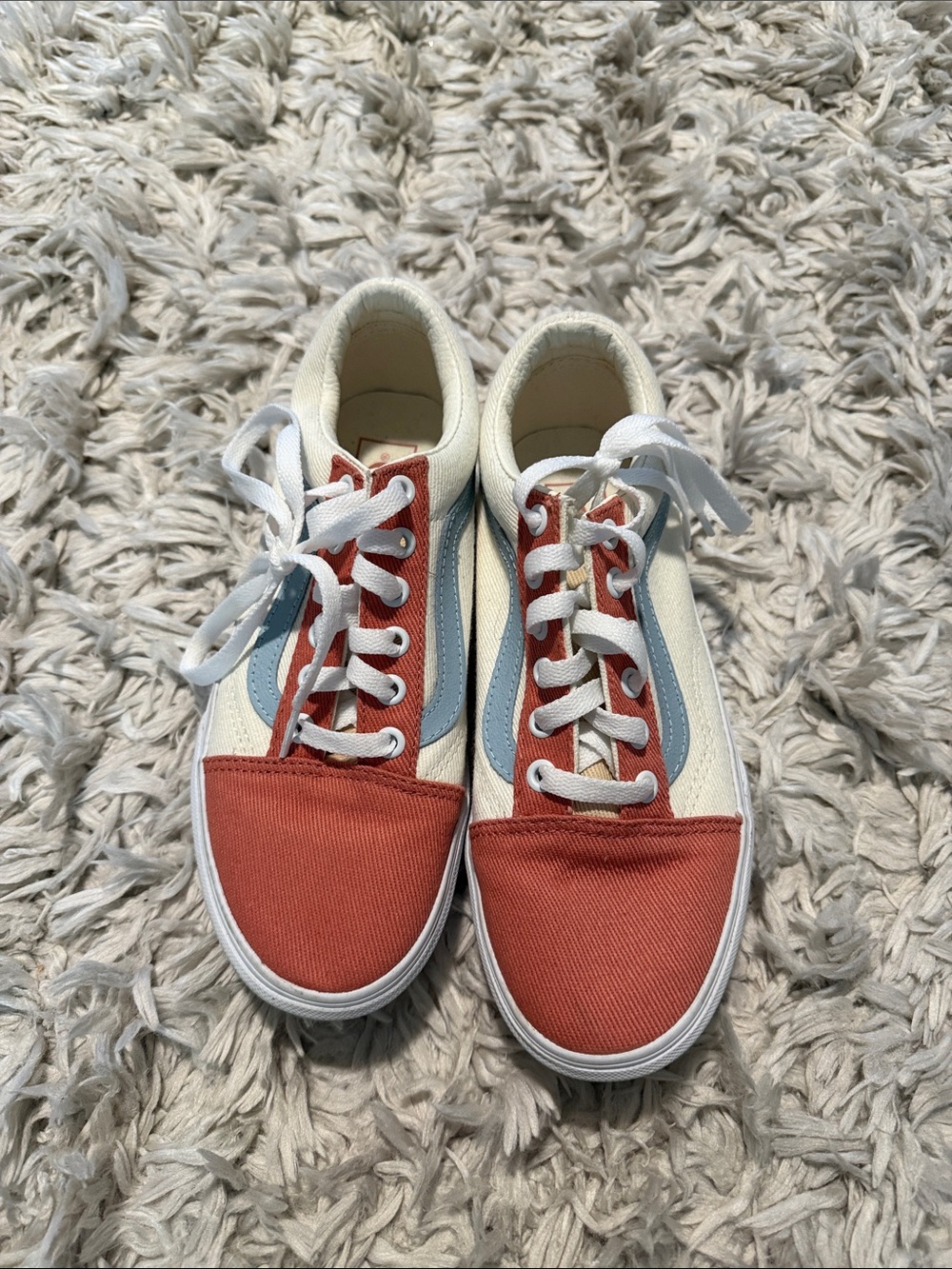Vans womans Canvas Sneakers in Cream, Rust & Light Blue